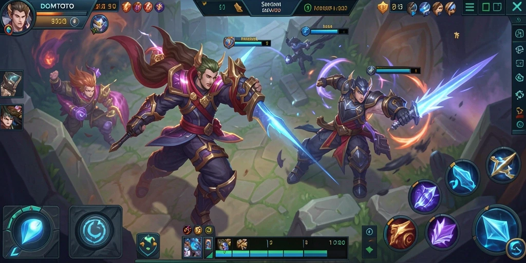 Tangkapan layar gameplay DOMTOTO menampilkan aksi pertarungan seru antara tim.