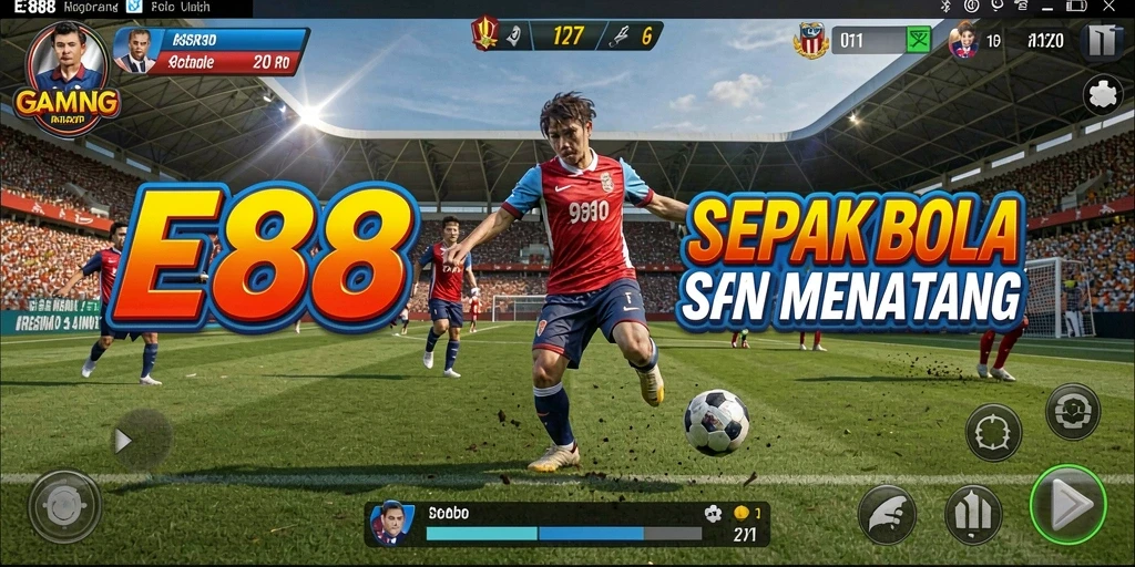 Gameplay E88 menampilkan aksi sepak bola yang mendebarkan.