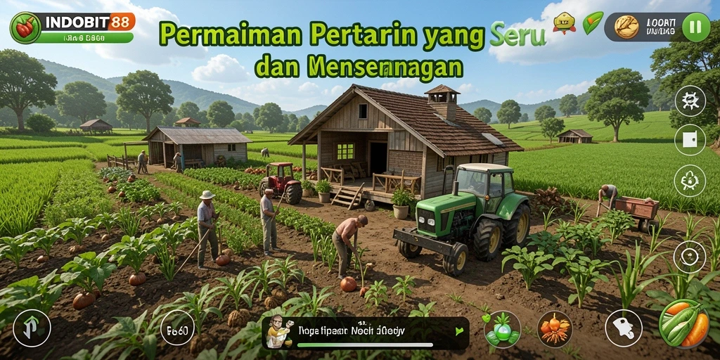 Tangkapan layar gameplay INDOBIT88 menampilkan kebun yang indah dengan berbagai tanaman.