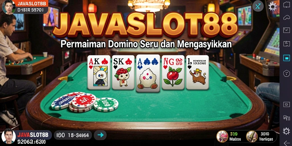 Tampilan gameplay menarik dari JAVASLOT88 dengan suasana permainan Domino.