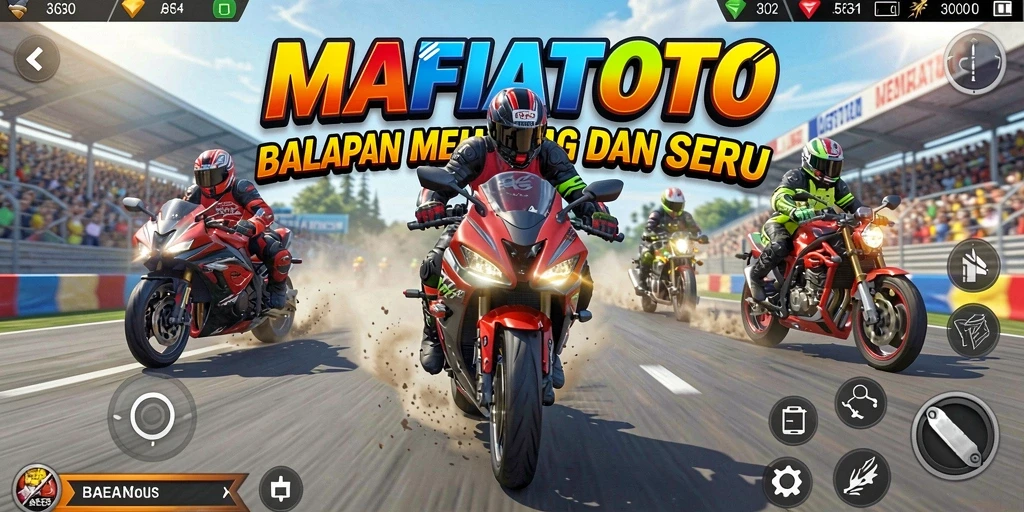 Tampilan gameplay seru dari MAFIATOTO dengan sepeda motor kustom.