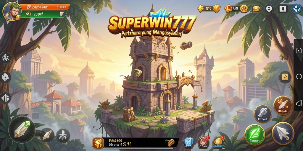 Tangkapan layar SUPERWIN777 menampilkan aksi menara mempertahankan dari serangan musuh.