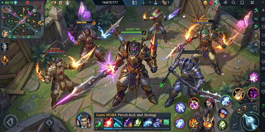Tampilan menarik dari gameplay MOBA TANTE777 yang seru dan dinamis.